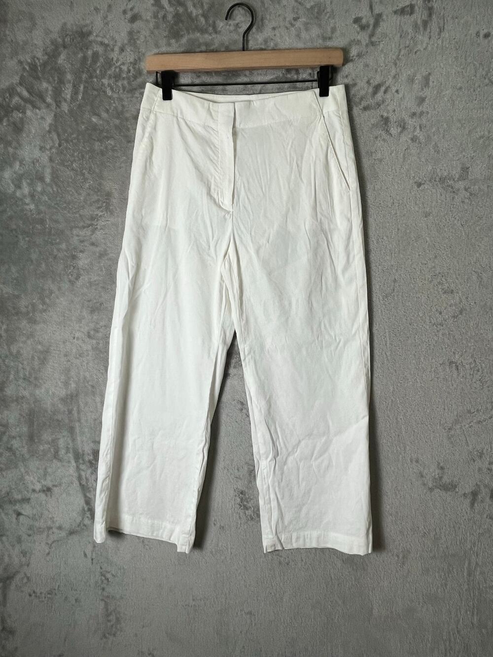 Theory‎ Linen Blend White Wide Leg Cropped Pants Women's Size 4 Minimalist
